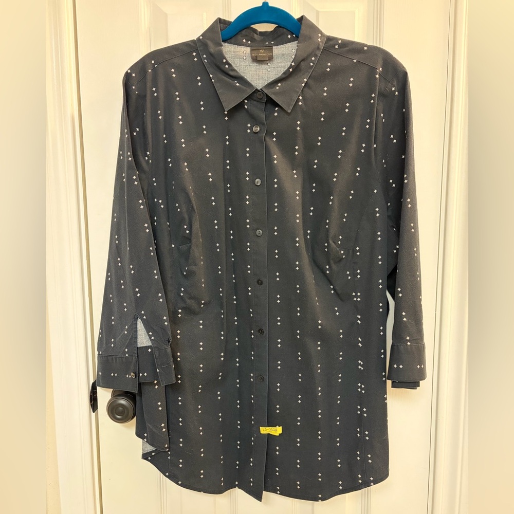Women’s Black Patterned Button Down 3/4 Sleeve Shirt Size 2x